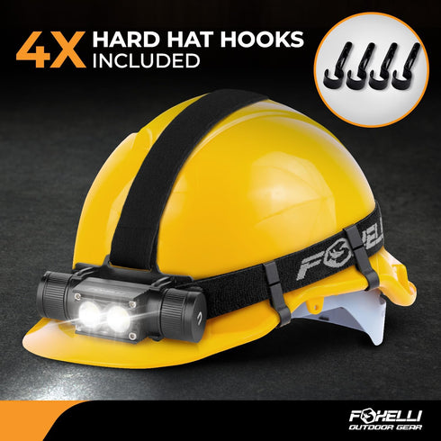 Foxelli Ultra Bright Rechargeable Headlamp - 1200 Lumen LED Light, IPX7 Waterproof, with Battery & Hooks