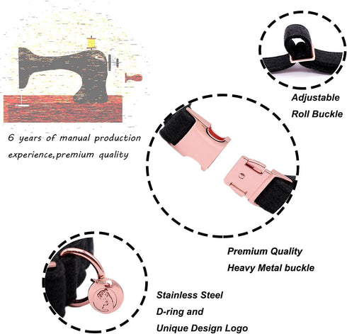 DOGWONG Hemp Cotton Dog Collar with Bow, Durable Adjustable Pet Collar for Small Medium Large Dogs (Black)