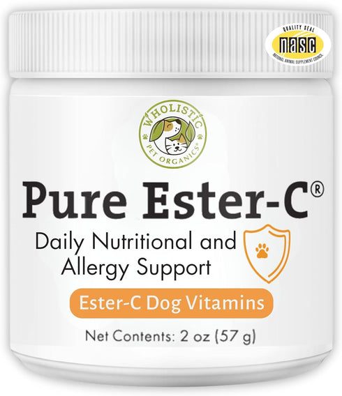 Wholistic Pet Organics Pure Ester-C Powder for Dogs, 2 Oz, Vitamin C Supplement for Allergy Relief