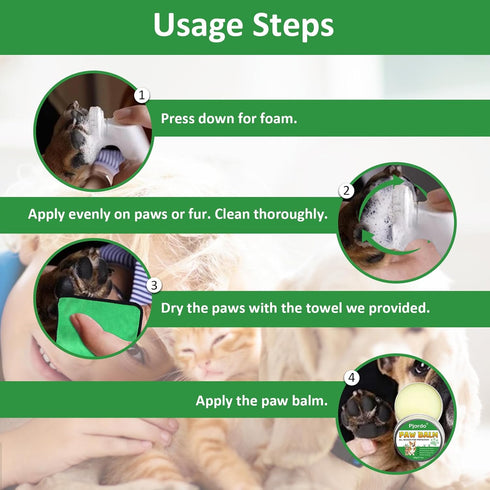 Dog Paw Cleaner - No-Rinse Pet Paw Cleanser for All Breeds, Dog Paw Balm for Dry Cracked Paws, Paw Protector Kit