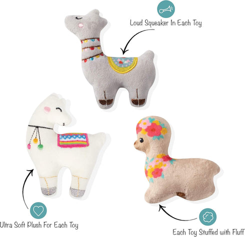 FRINGE STUDIO Pet Toy | Small Dog Toy Set, Llama Love | 3 Pieces