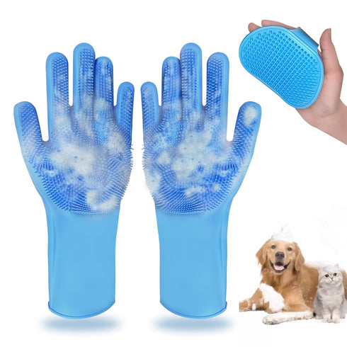 2pcs Dog Washing Gloves and Bath Brush, 2-in-1 Pet Shower Set for Dogs, Cats, Bath Massage, and Grooming