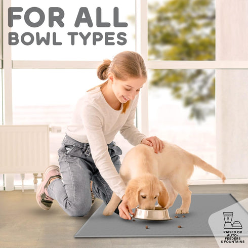 Dog Food Mat with Raised Edges, Waterproof Silicone Pet Food Mat for Food and Water, Easy Clean