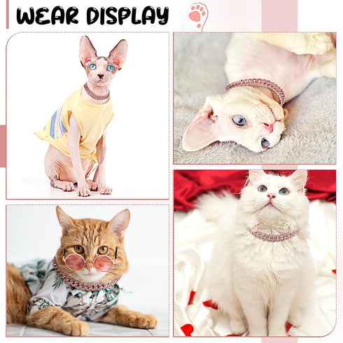 LEIFIDE Dog Cat Chain Collar, Diamond Collar 12 mm Wide for Cat Metal Small Dog, Pet Crystal Necklace Accessories (Rose