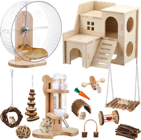 Sonwyoung 18 Pcs Hamster Toys Set, 10 Kinds Small Animal Chewing Toys, Maze