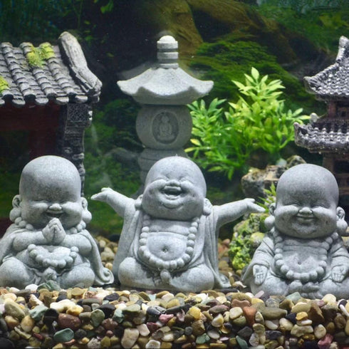 Buddha Fish Tank Decor, Asian Stone Buddha Figurines for Aquarium Zen Garden, Mini Stone Buddha Sculptures