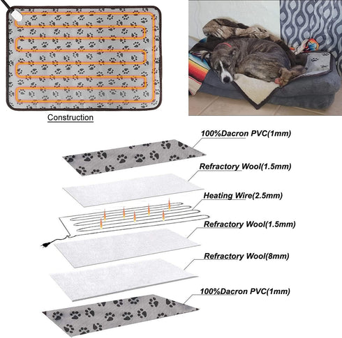 Pet Heating Pad for Large Dog Cat, Heated Bed 34" x 21", Soft Washable Cover, Electric Heating Pad