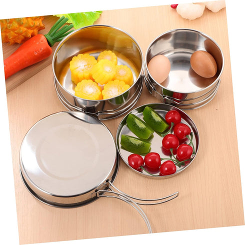 4pcs Set Happyyami Camping Pot Pan Stainless Steel Cookware Non-stick Surface Easy to Clean