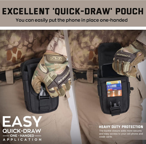 WYNEX Tactical Compass Phone Pouch - Large Molle Smartphone Holster Case with Carabiner