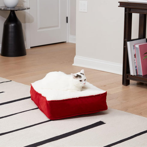 Happy Hounds Willow Rectangle Reversible Sherpa Pillow Cat Bed, Crimson