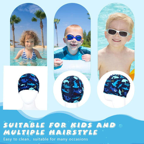 Geyoga Kids Swim Caps - 3 Pieces Bathing Hats for Boys and Girls, Polyester Pool Cap for Long Short Hair