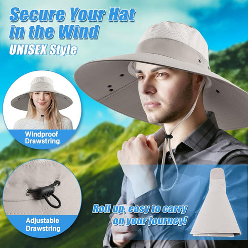 Super Wide Brim Fishing Hat - UPF 50+ Sun Safari Hat with Removable Neck Face Flap