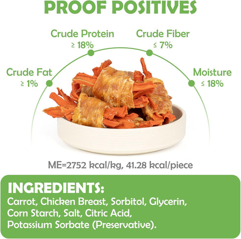MON2SUN 21.2oz (30 Count Pack 1) Rawhide Free Dog Treats, Chicken Wrapped Carrot Snacks, Healthy and Natural Chews