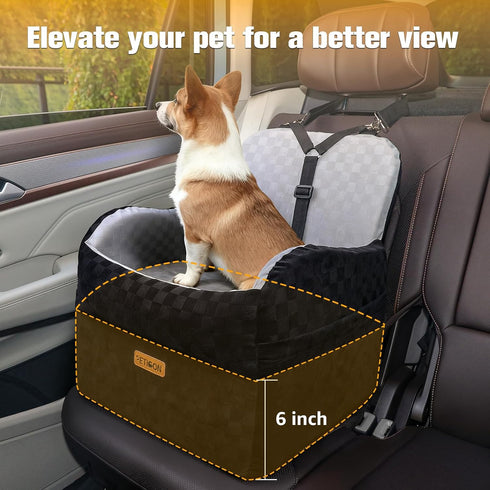 6in 26 lbs PETICON Waterproof Dog Car Seat for Small Medium Dogs, Memory Foam Pet Booster Seat for Dogs up