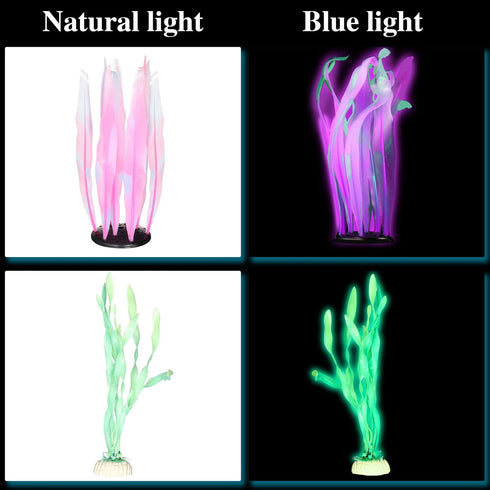 Frienda 8 Pieces Glowing Fish Tank Decorations - Plants with Glowing Kelp, Sea Anemone, Coral, Jellyfish & More