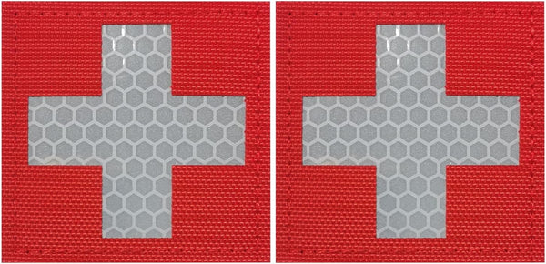 2 Pcs IR Reflective Medic Red Cross IFAK Patches | Hook &