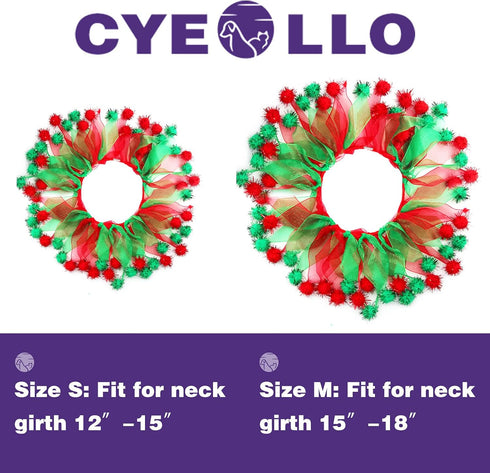 cyeollo 2 Pack Dog Collar - Elastic Adjustable Valentines Holiday Collars with Pom Pom Ornaments for Medium Dogs
