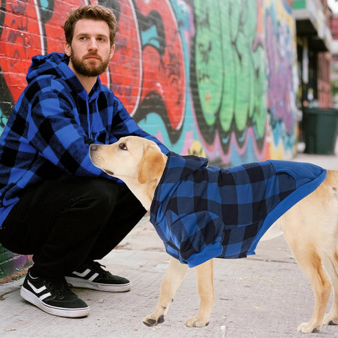 KOOLTAIL Plaid Dog Hoodie Pet Clothes Sweater with Hat and Pocket for Small Medium Large Dogs, Soft Winter Coat, Blue