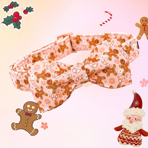 Lionheart Glory Christmas Dog Collar - Adjustable Pink Bowtie Collar for Small Dogs, Fall Gift