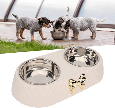 Stainless Steel Dog Bowls with Non Skid Silicone Mat - Pet Food and Water Feeder Bowls (Beige)