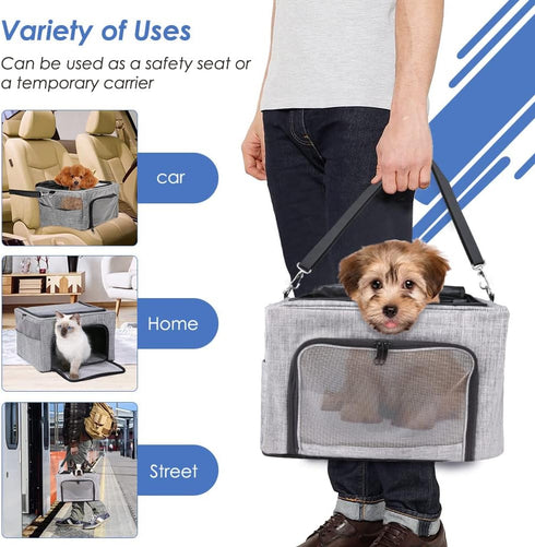 15lbs SlowTon Dog Booster Car Seat, Reinforce Metal Frame Safe Pet Car Seat with Seatbelt & Waterproof Pee Pad & Top