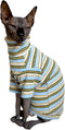 Turtle Neck Vintage Stripes Cotton T-Shirts for Sphynx Hairless Cats & Small Dogs (Light Blue, 7-8.8 lbs)