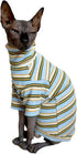 Turtle Neck Vintage Stripes Cotton T-Shirts for Sphynx Hairless Cats & Small Dogs (Light Blue, 7-8.8 lbs)