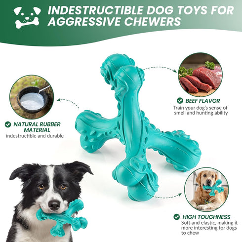 Dog Chew Toys for Aggressive Chewers, Indestructible Bones Toy, Durable Natural Rubber Cleaning Toothbrush Toys
