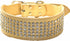 Rhinestones Dog Collars 5 Rows Full Sparkly Crystal Diamonds PU Leather Collar for Medium & Large Dogs (Gold, L)