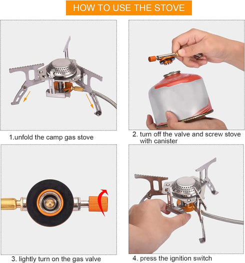 Portable Camping Gas Stove - Foldable Camp Stove with 1LB Propane Tank Adapter for Outdoor Cooking