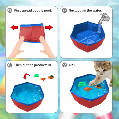 VEINARDYL 2 5 Swimming Swimming pcs Cat Pool Toys with pcs Toys, Foldable PVC Cat Splash Play Pool Water Mat Funny