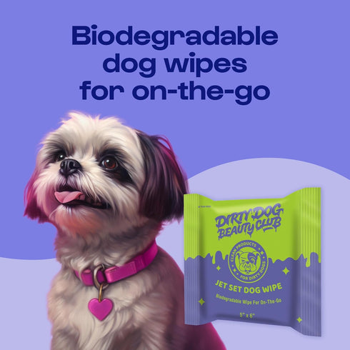 Jet Set Dog Wipes by Dirty Dog Beauty Club, Thick, Gentle, Biodegradable, Chemical Free, Alcohol Free, Soothing (30