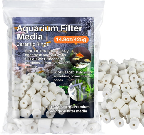 Sukh Pond Filter Media, 425g Ceramic Rings for Aquarium Filter for Pond Fish Tank Canister