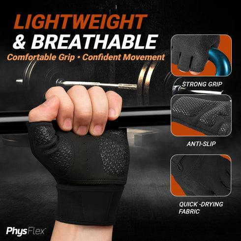 PhysFlex Workout Gloves for Men & Women - Weight Lifting & Gym Gloves with Enhanced Grip, Wrist Support & Palm