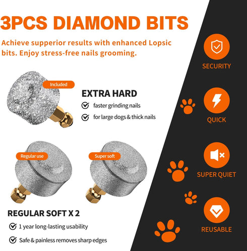 Dog Nail Grinder with 2 LED Lights, Powerful 2-Speed Nail Trimmers with 3 Grinding Wheels for Pet Nail Care