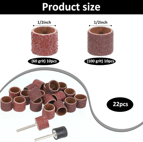 Alrhso 22 Set Trimmer 2 Sizes(1/2 Inch 60 100 Pcs Nail Grinder Replacement Kit, Dog Nail Smoother Sanding Drum Dog Claw