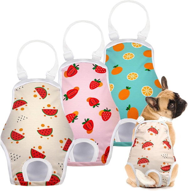 Jollywoods 3 Pack Washable Female Dog Diaper Onesie Sanitary Pantie with Adjustable Suspender,