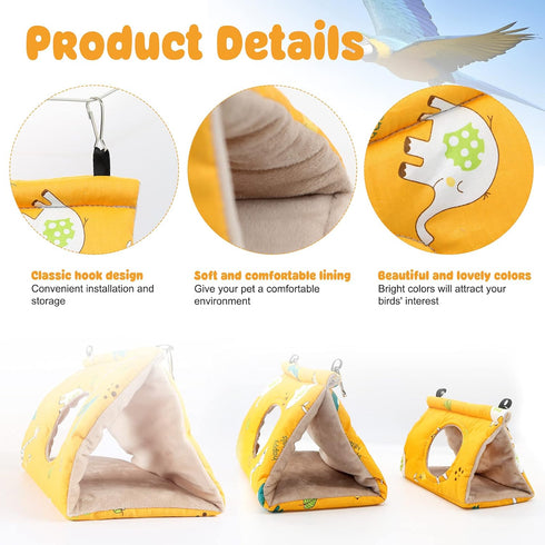 Rypet Winter Warm Bird Nest House - Plush Fluffy Sleeping Bed for Parrot, Parakeet, Cockatiels, Budgies, Yellow