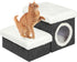 B FSOBEIIALEO Cat House Pet Stairs for Beds Sofa, Foldable 2-Tier Steps with Storage Toy Box, Small Cat House, Grey