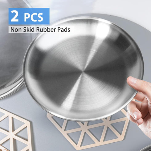 Stainless Steel Cat Dishes for Food and Water, 2 Sets Shallow Style, Relief of Whisker Fatigue (6.5 Inch)