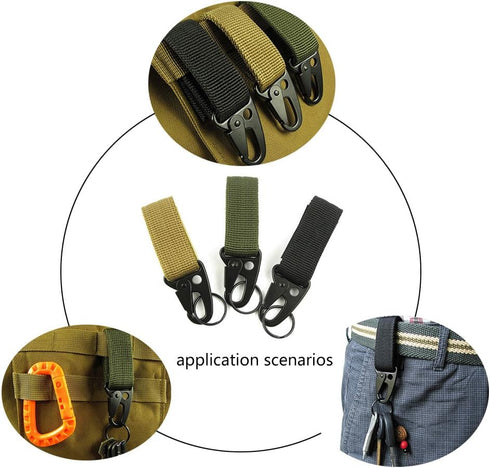 Key Holder for Duty Belt - Tactical Molle Webbing Buckle with Metal Carabiner Clip, Pack of 2
