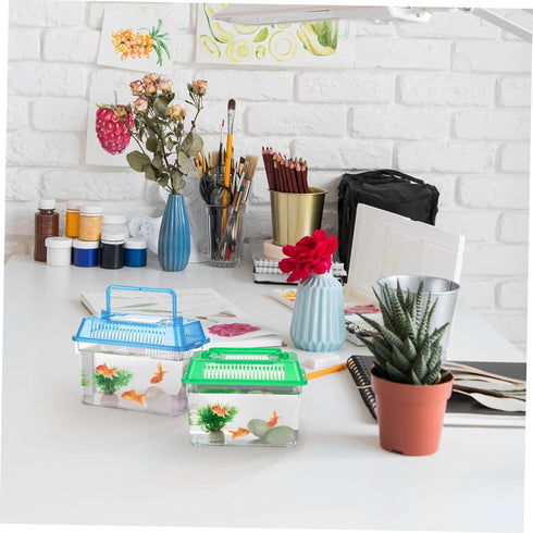 4pcs Mini Plastic Containers for Fish Tank, Mini Turtles Terrarium Decor, Reptile Feeding Box