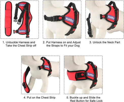 Dog Harness, Adjustable Soft Leash, Padded No Pull Harness for Small Medium Large Dogs - Red