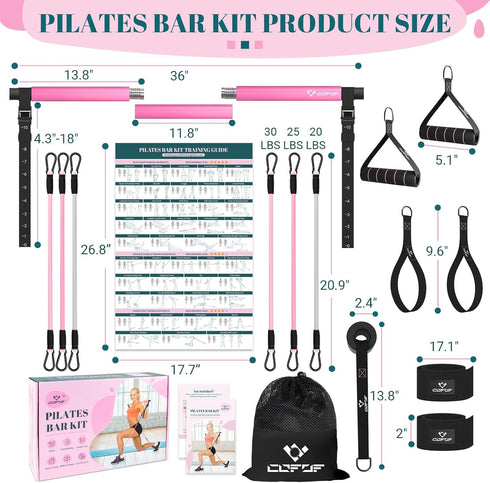 Pilates Bar Kit with Resistance Bands, Multifunctional Yoga Pilates Bar for Home Gym Workouts