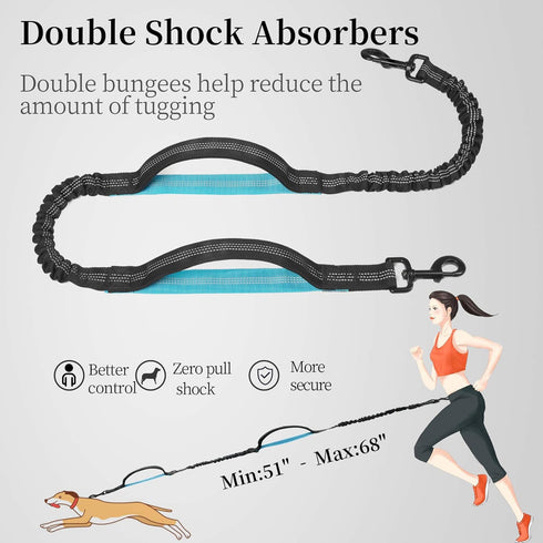 iYoShop Hands Free Dog Leash with Zipper Pouch, Dual Padded Handles for Walking, Jogging, Running (Medium, Black)