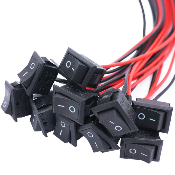Twidec 10Pcs Rocker Switch - AC 6A/250V SPST 2 Pins ON/Off Car Boat Toggle with Pre-soldered Wires
