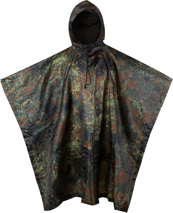 GRVCN Military Rain Poncho - Camouflage Lightweight Waterproof Raincoat for Outdoor Use