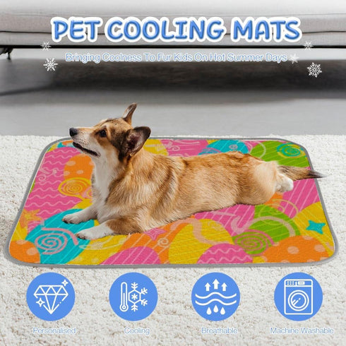 imiBBWQu Summer 27" 22" Dog Cooling Mat Colorful Easter Eggs Kuehlmatte Fuer Hunde Washable Forever Cool Pad Cat Dog