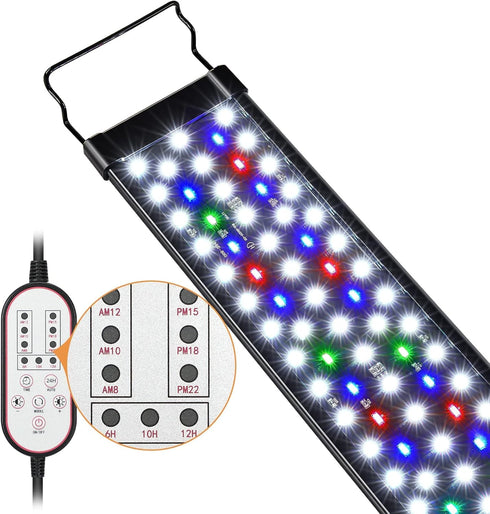 14W Aquarium Light with 24/7 Natural Mode - Adjustable Timer, Expandable Bracket, 7 Color Brightness for 12~18IN Fish