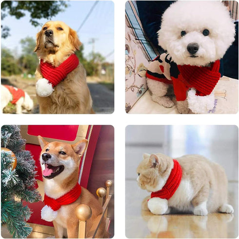 Christmas Dog Santa Hat with Adjustable Scarf, Red Knit Scarf, Dog Winter Neck Warmer for Christmas Party Dressup